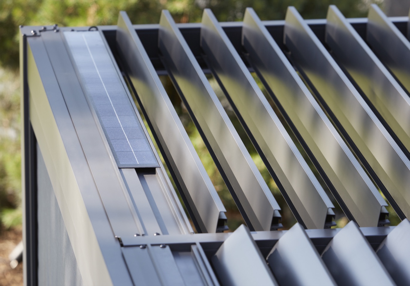 Solar panel detail on the pergola roof
